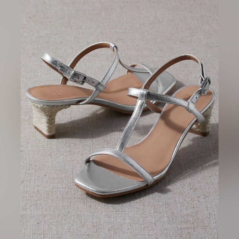 Anthropologie Castaner Nurinda HeelsโSilver w/ Woven Heel Size 38